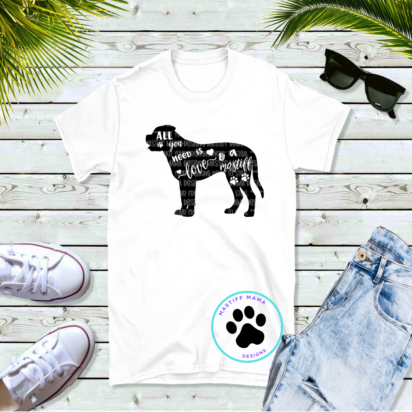 All You Need Is Love & A Mastiff Unisex White Short Sleeve Shirt