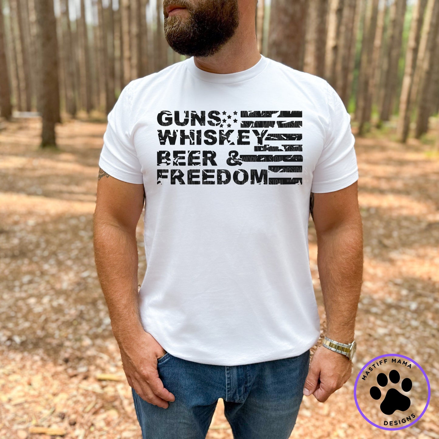 Guns Whiskey Beer & Freedom Flag Unisex Short Sleeve Shirt - 2 color options