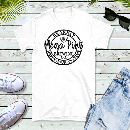 Hearsay Mega Pint Brewing Co Unisex White Short Sleeve Shirt - LIMITED Availability