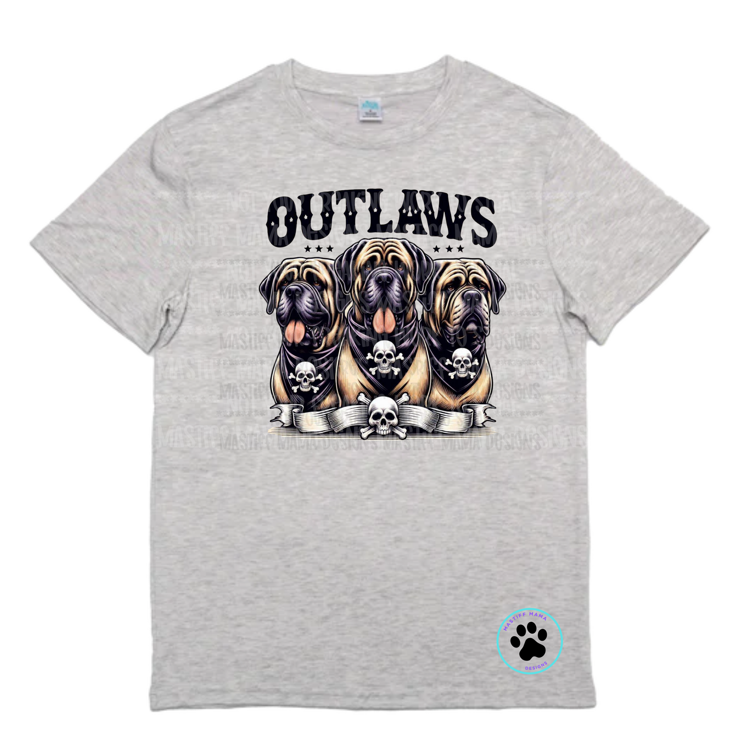 Mastiff Outlaws Unisex Short Sleeve Shirt - 2 Shirt Color Options - Use Drop Down Menu - Full Color