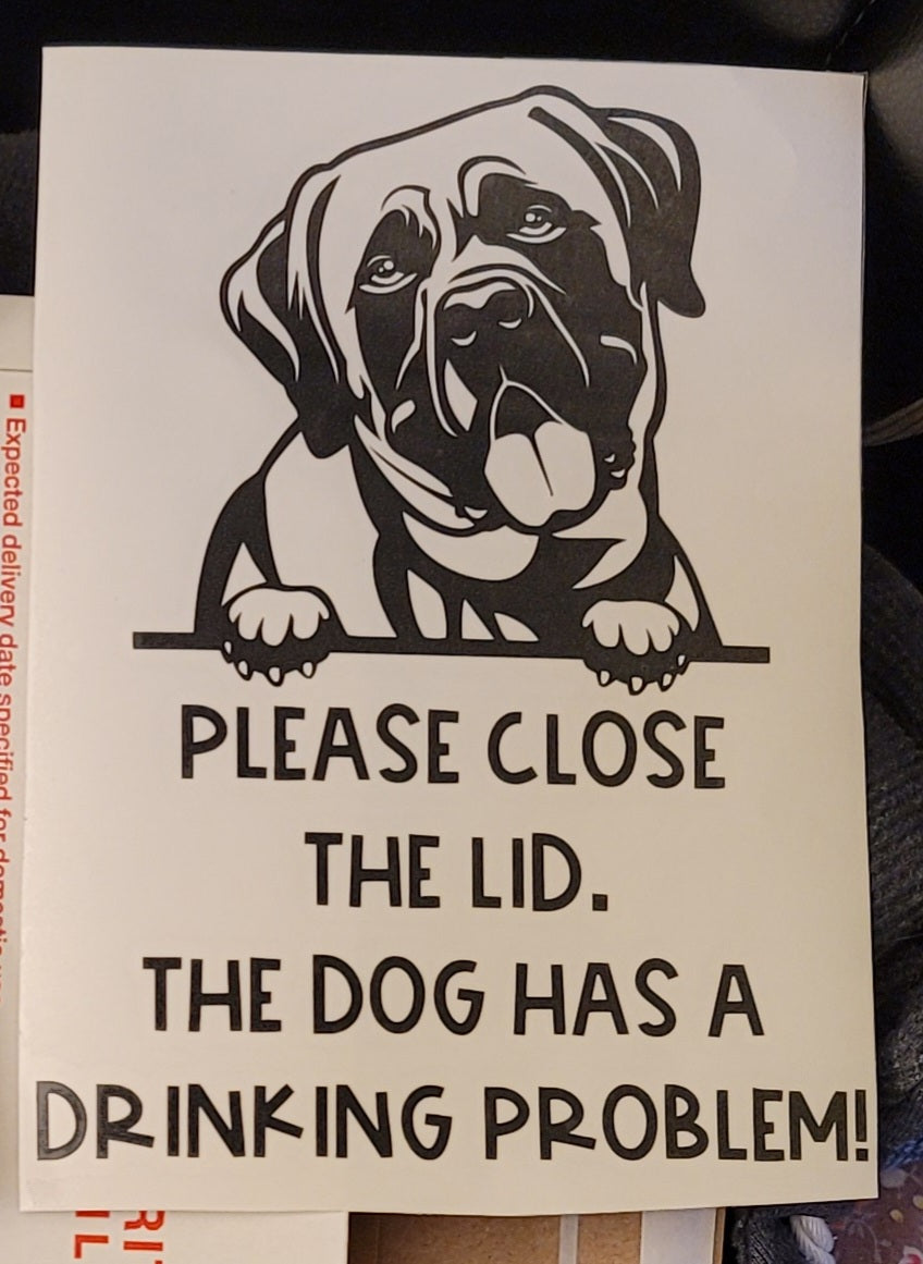 English Mastiff Drinking Problem Toilet Lid Decal